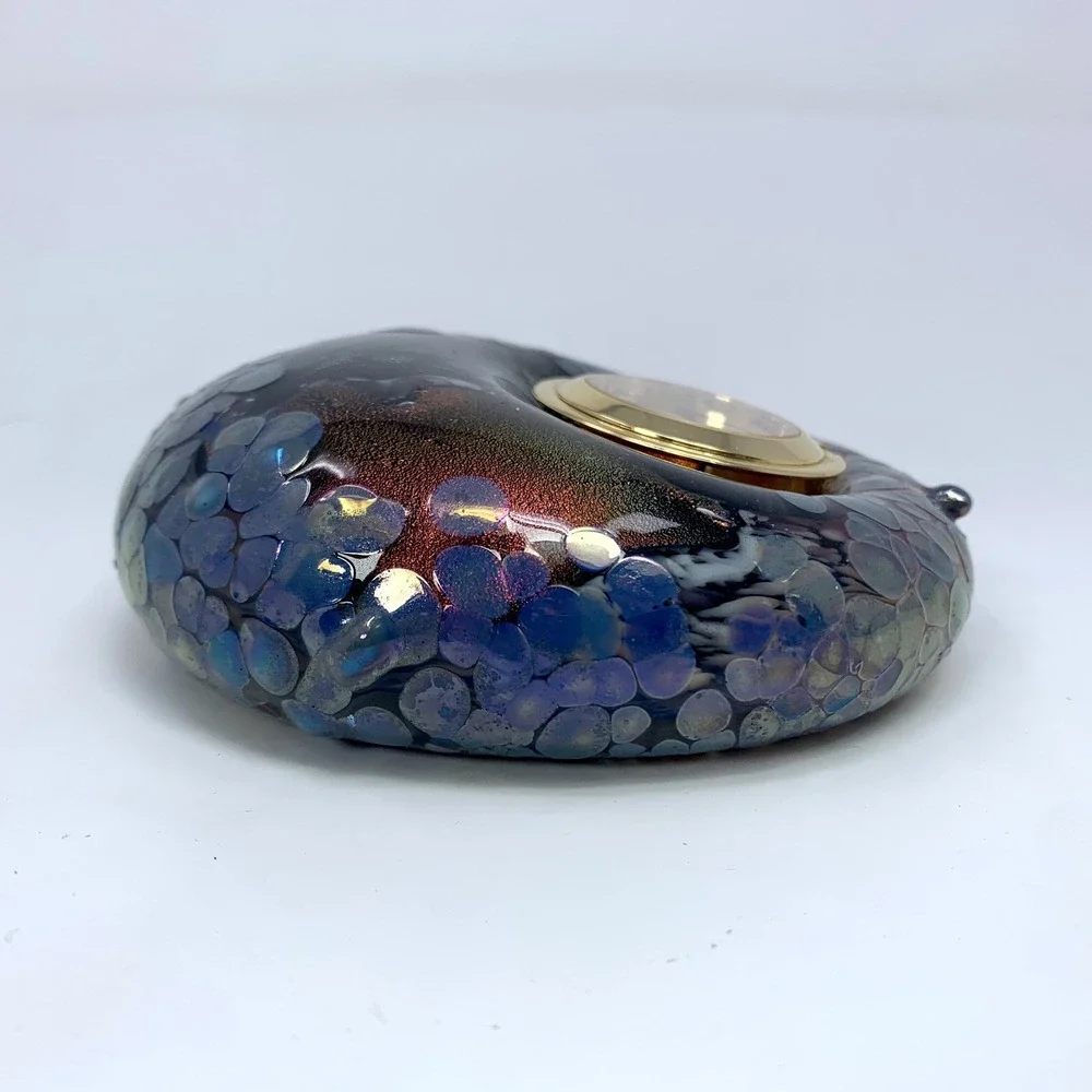Vtg Art Glass Paperweight Clock Hal Wahlborg Studio Abstract Blue 4.5